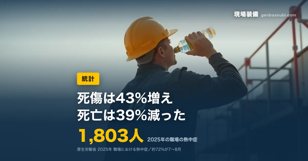 統計｜1,803人（2025年の職場の熱中症）｜死傷は43%増え、死亡は39%減った