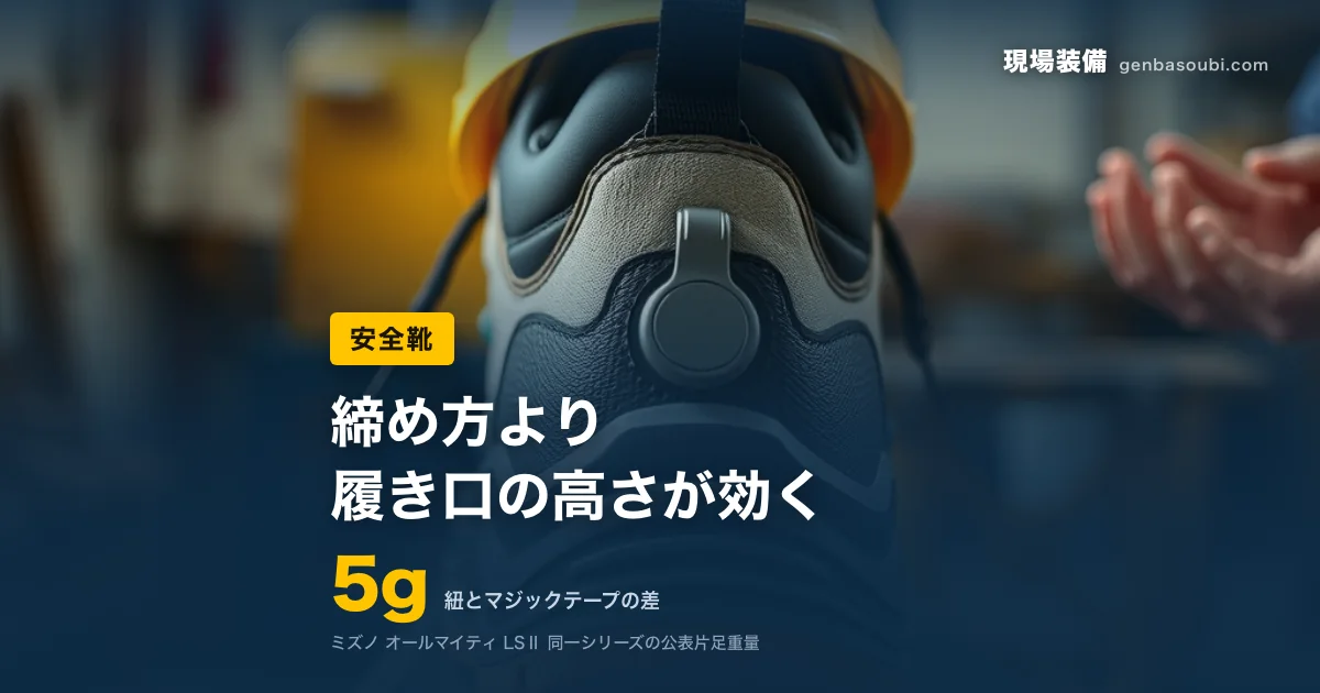 安全靴｜5g（紐とマジックテープの差）｜締め方より、履き口の高さが効く